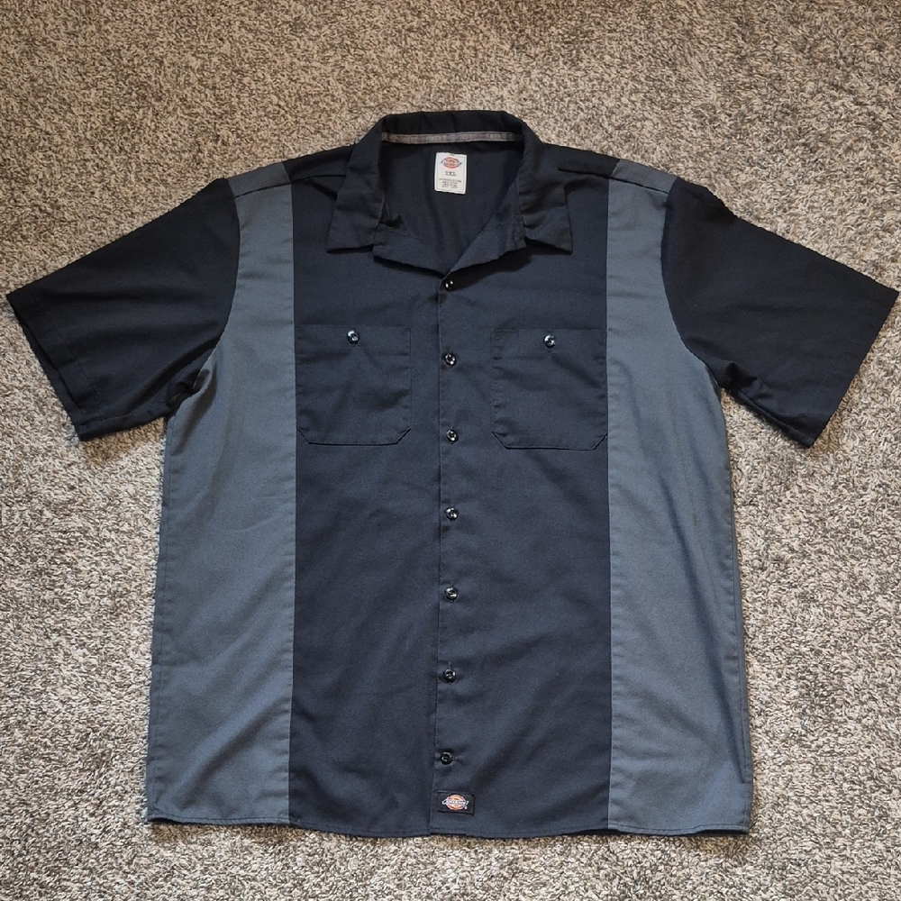 Dickies Men's Two-Tone Black and Gray Button Down Shirt